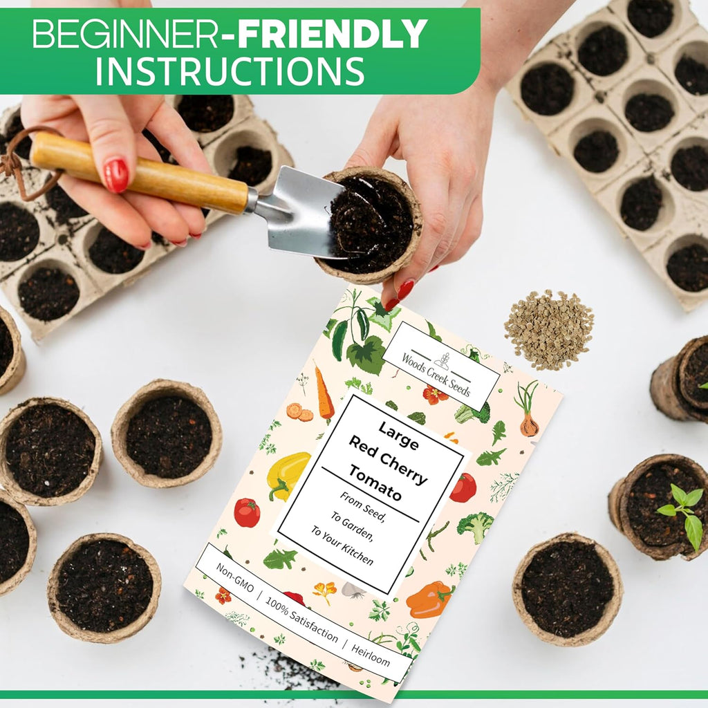 Woods Creek Seeds: Large Red Cherry Tomato Seeds for Planting - Over 450 Heirloom Tomato Seeds for Planting Outdoors, Indoors, Patio or Home Plant Garden - Non-GMO Seed Pack of Tomatoes