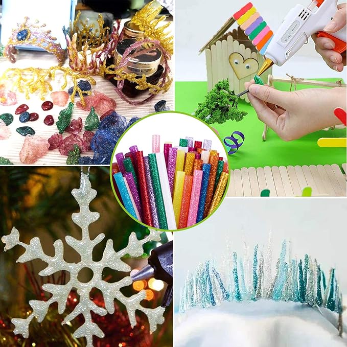 Gwybkq Mini Glitter Hot Glue Sticks 14 Colored for DIY Art Craft,4 inches 80 pcs