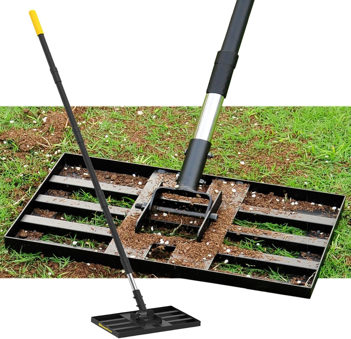 Lawn Leveling Rake, 17"x10" Heavy Duty Sand Leveling Tool with 6.7FT Stainless Steel Long Handle, Golf Rake for Soil, Compost, Gravel, Lawn Leveler for Yard, Garden, Landscaping Level Tool