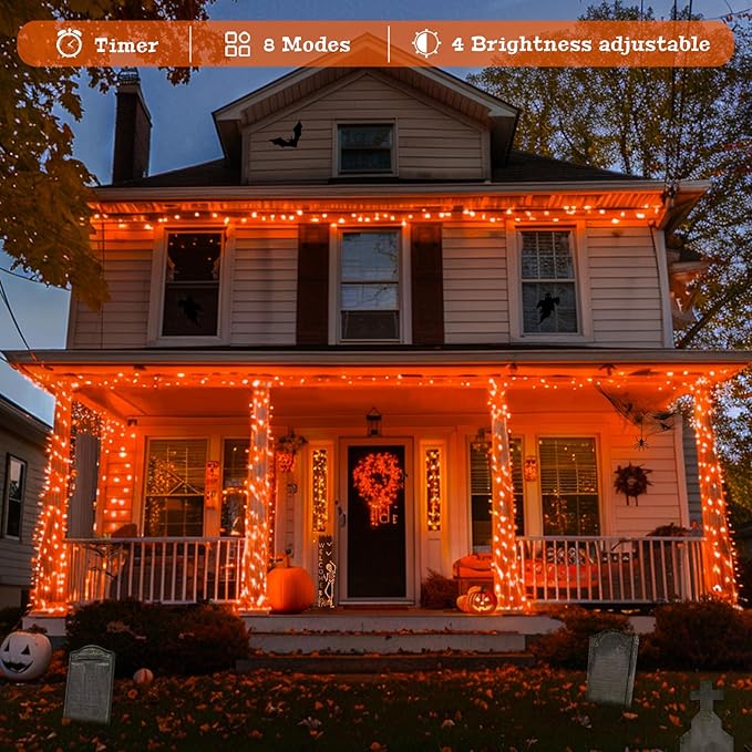 JMEXSUSS 400 LED Orange String Lights Indoor Outdoor Waterproof, 132 ft 8 Modes Halloween Lights Plug in with Remote, Orange Light for Halloween Party Tree Yard Patio Deck Room Home Decor