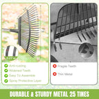JOYHALO 65 Inch Rake for Leaves, 25 Tines Metal Leaf Rake Set with 32 Gallon Leaf Bags Scoops, Garden Rakes 18in Wide, Rakes for Gardening Lawns Yard Outdoor Camping Shrub Grass Bush