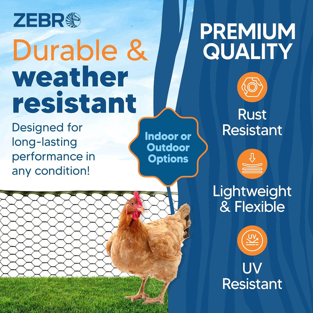 Zebro Plastic Chicken Wire Fence – Flexible Poultry Netting & Garden Fence for Chicken Coops, Rabbits, Pet Enclosures & Landscaping – Weatherproof & Rust-Free - 4' x 75' Green