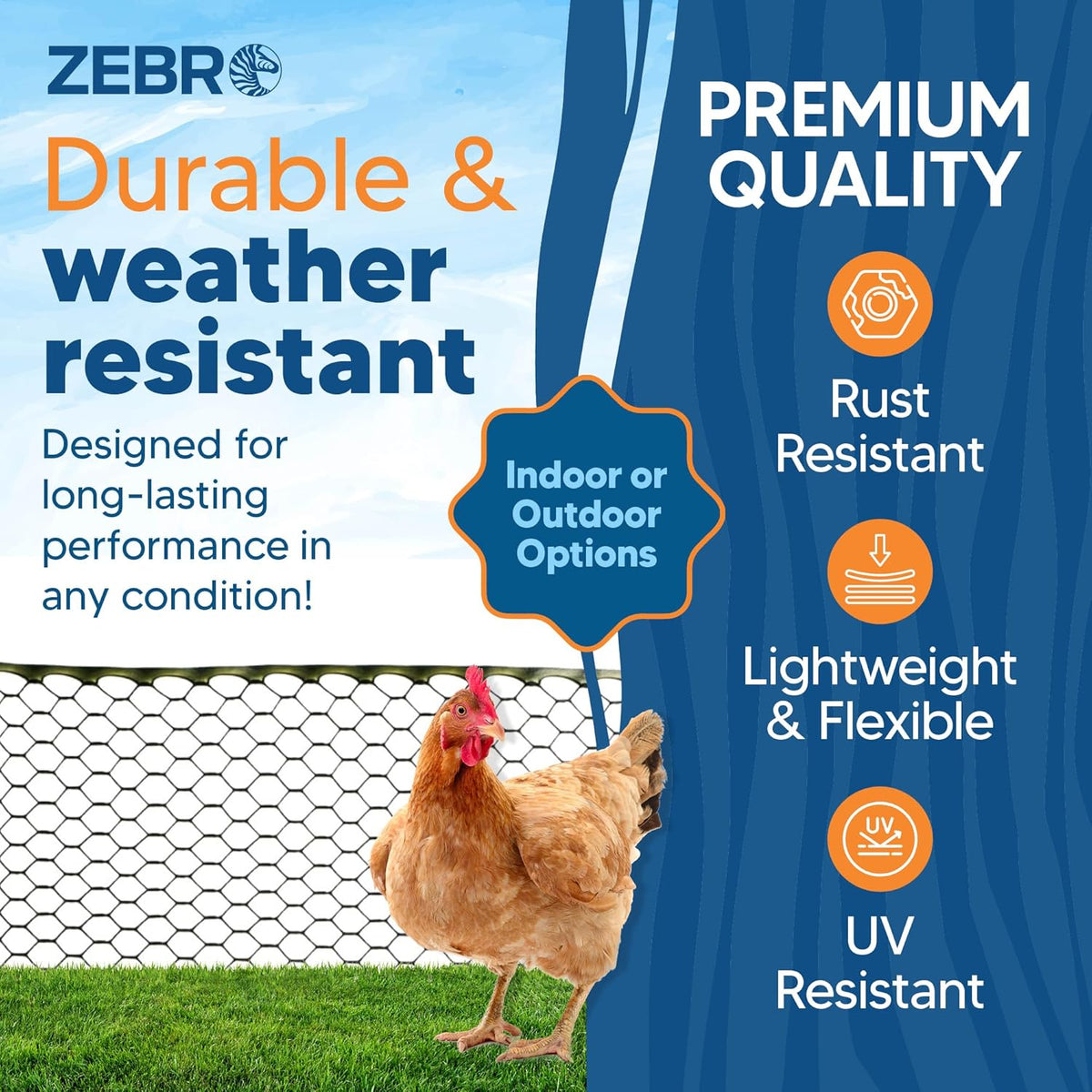 Zebro Plastic Chicken Wire Fence – Flexible Poultry Netting & Garden Fence for Chicken Coops, Rabbits, Pet Enclosures & Landscaping – Weatherproof & Rust-Free - 4' x 25' Green