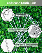 50PCS Landscape Staples + 1 Pick Hook, 6-Inch Yard Stakes, Galvanized Circle Top Landscape Fabric Pins, Grip Than U-Shape Weed Barrier Stake, Metal Garden Staple for Plant Cover/Lawn/Fence/Tent/Ground