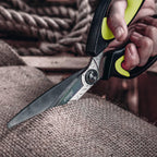 LIVINGO Heavy Duty Industrial Scissors: 10" Utility Stainless Steel Sharp Scissors all Purpose Premium Titanium Coating Forged Shop Shears for Household Pruning, Gardening, Construction, Green/Black