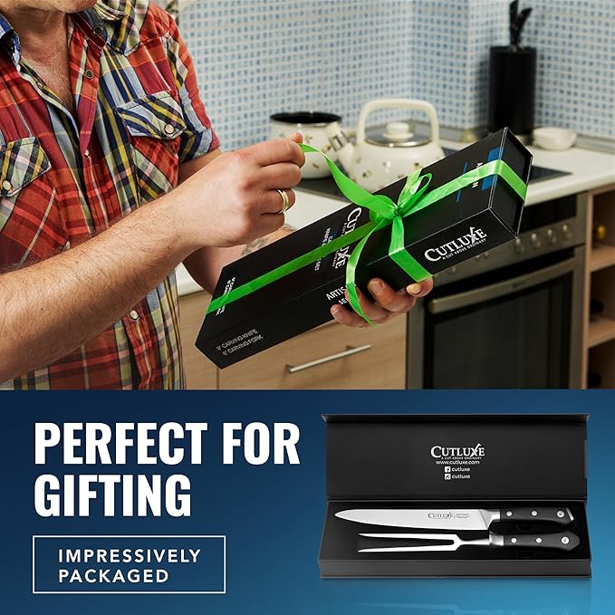Cutluxe Turkey Carving Knife Set Carving Fork & Knife for Meat, BBQ, Brisket Razor Sharp Premium German Steel Full Tang, Ergonomic Handle Artisan Series