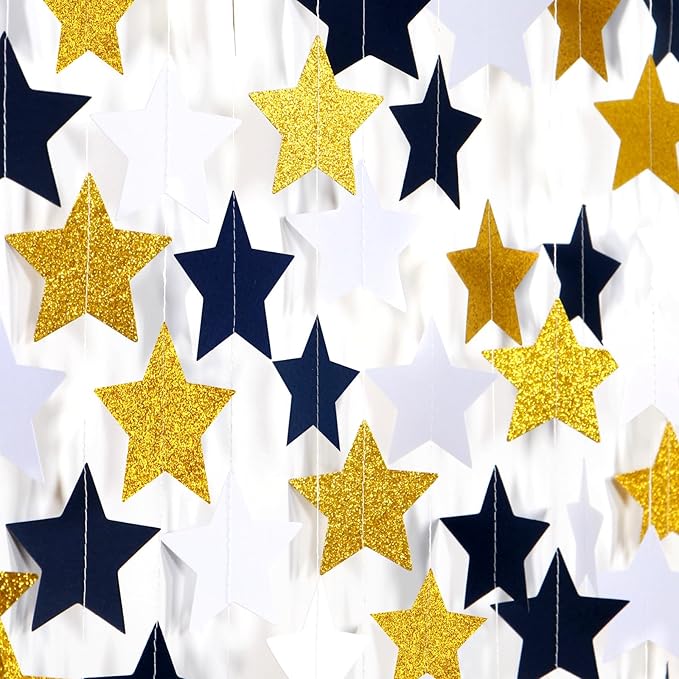 Navy-Blue White-Gold Party-Decorations Birthday Garland - 62ft Twinkle Little Star Hanging Streamers Banner,Wedding Bachelorette Bridal Baby Shower Graduation Decor Hugtmr