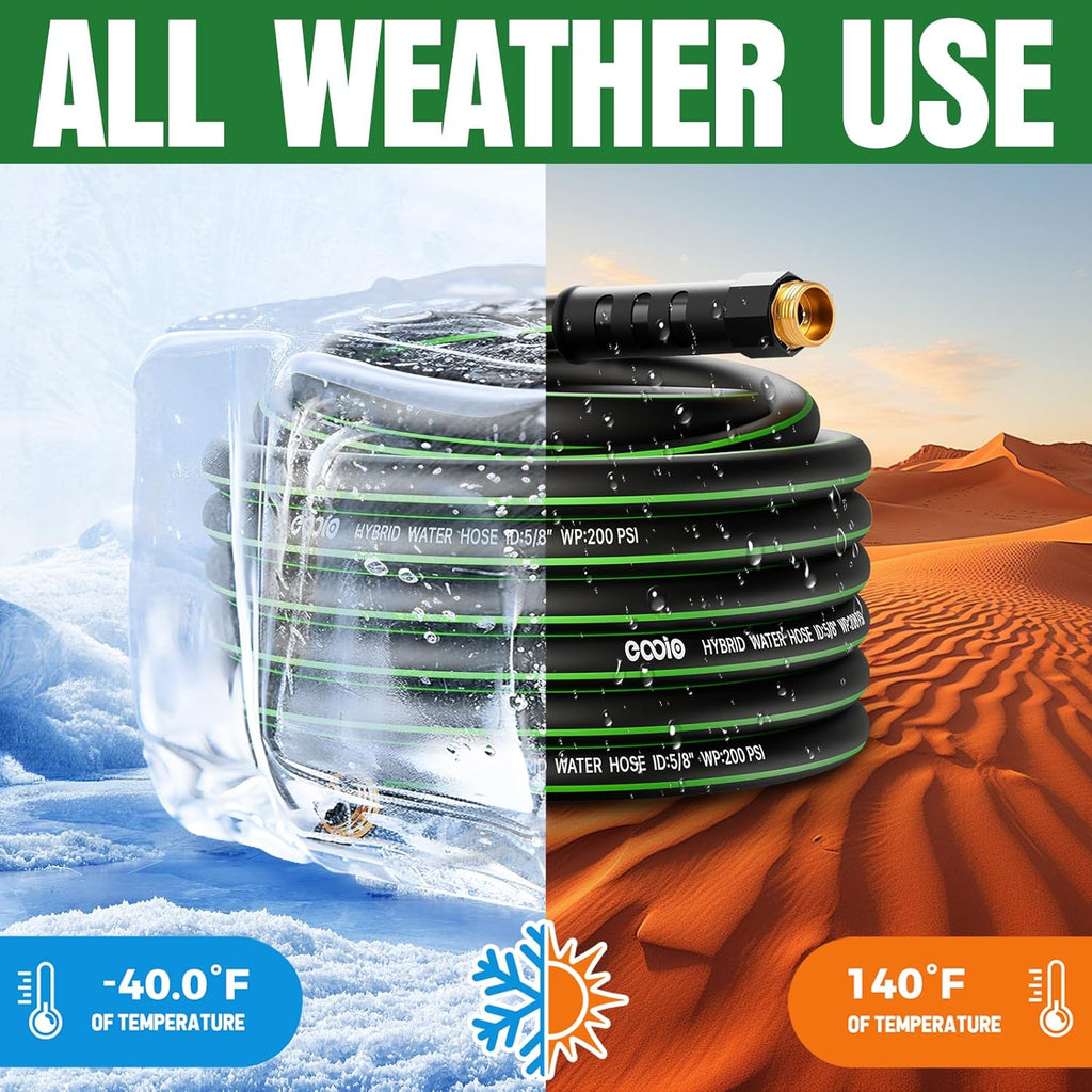 Heavy Duty Garden Hose 50ft, NON-EXPANDABLE Flexible Water Hose, Kink Resistant Lightweight Hybrid Hose, Leakproof Hose Male to Female Fittings