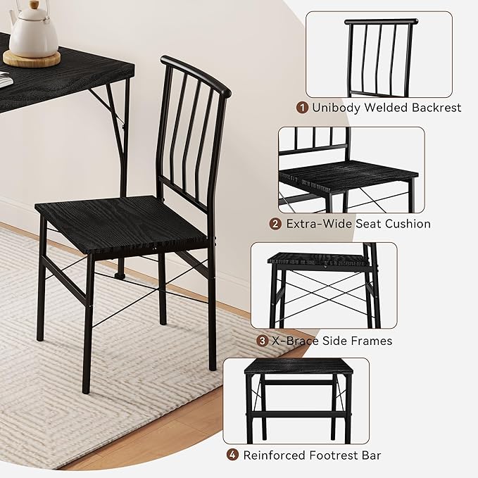 Kitchen Dining Table Set for 4, 5-Piece Kitchen Table Set with 1.6“ Thick Tabletop,Dining Room Table Sets,Kitchen Table Set with 4 Chairs for Small Space, Dinette,Apartment,Retro Black