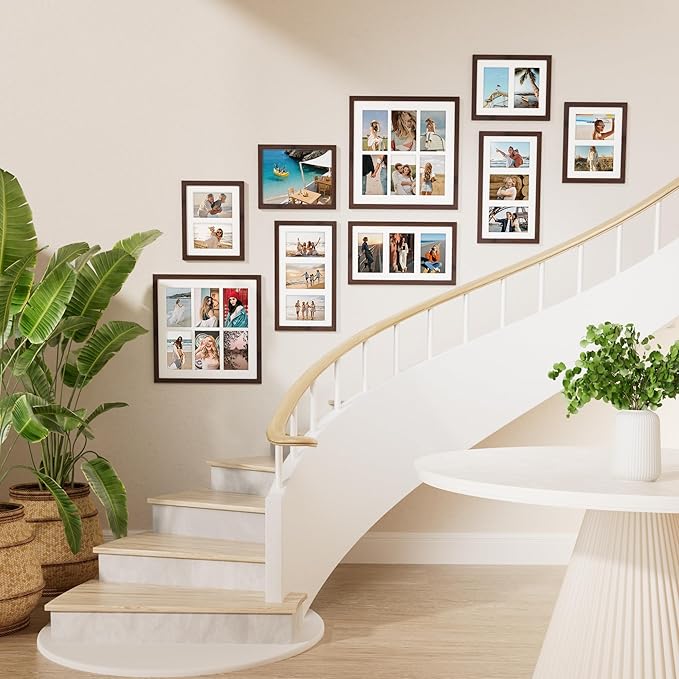 Vittanly 8x14 Picture Frames Collage, Displays 3Pcs 4x6 Pictures with Mat, Collage Picture Frame for Horizontal or Vertical Display, Brown, 1 Pack