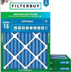 Filterbuy 15x20x2 Air Filter MERV 13 Optimal Smoke & Allergy Defense (3-Pack), Electrostatic Pleated HVAC AC Furnace Filters Replacement, Made in USA (Actual Size: 14.50 x 19.50 x 1.75)