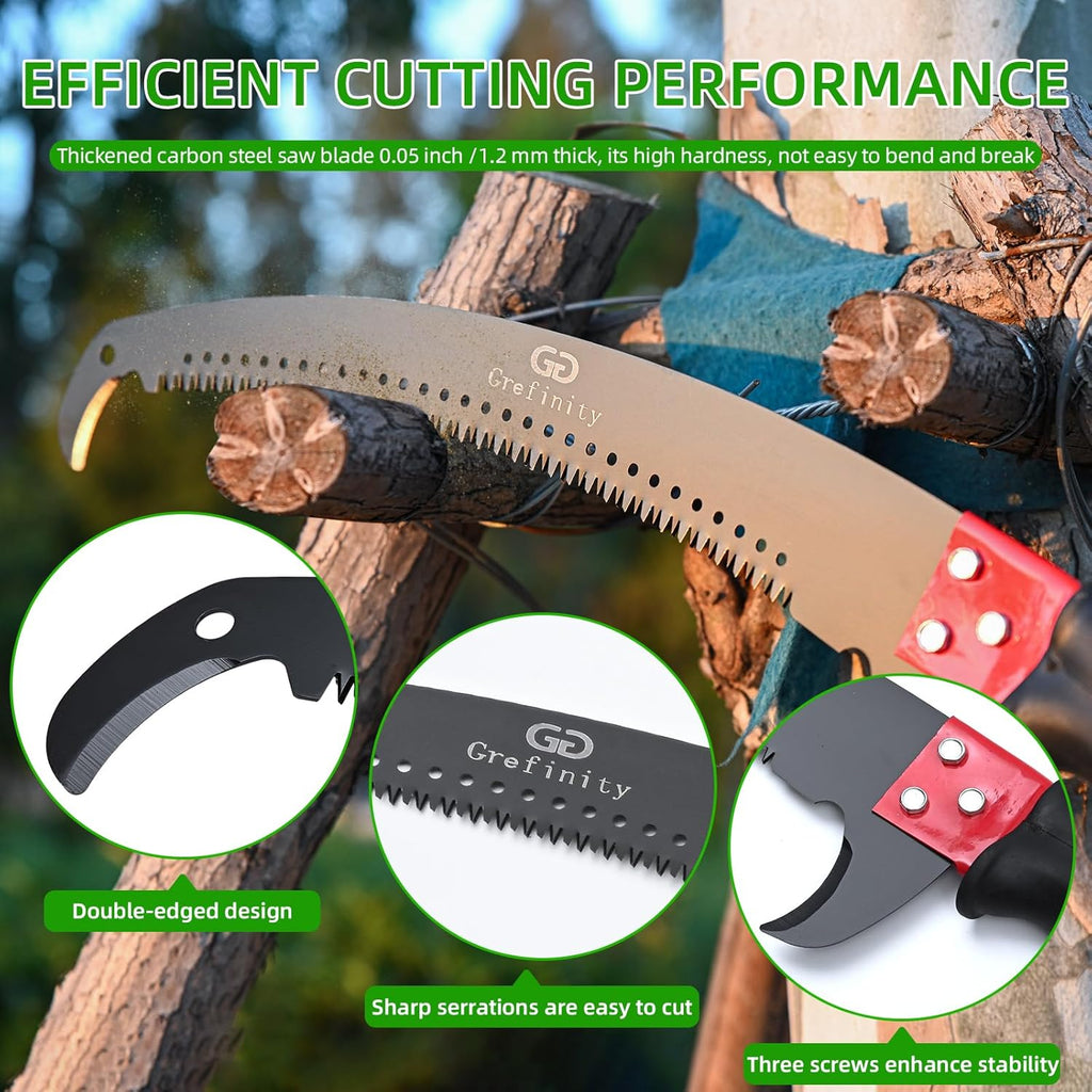 27FT Manual Pole Saw, Tree Branch Trimmer with 8-Section Fiberglass Handle, Sharp Steel Blade and Heavy-Duty Giant Pruning Scissors, Design for High Branch Trimming, Ideal for Palm and Shrub