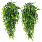 RECUTMS Hanging Artificial Plants 4Pcs UV Resistant Fake Boston Fern Realistic Faux Greenery Plastic Ivy Vines for Wall Home Room Garden Wedding Party Garland Outside Decoration(Green)