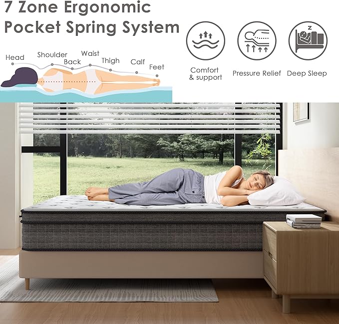 Twin Mattress, 12 Inch Gel Memory Foam Pocket Coils Springs Hybrid Mattresses, Medium Firm Twin Size Mattress in a Box, CertiPUR-US Certified, Cool & Support Comfort