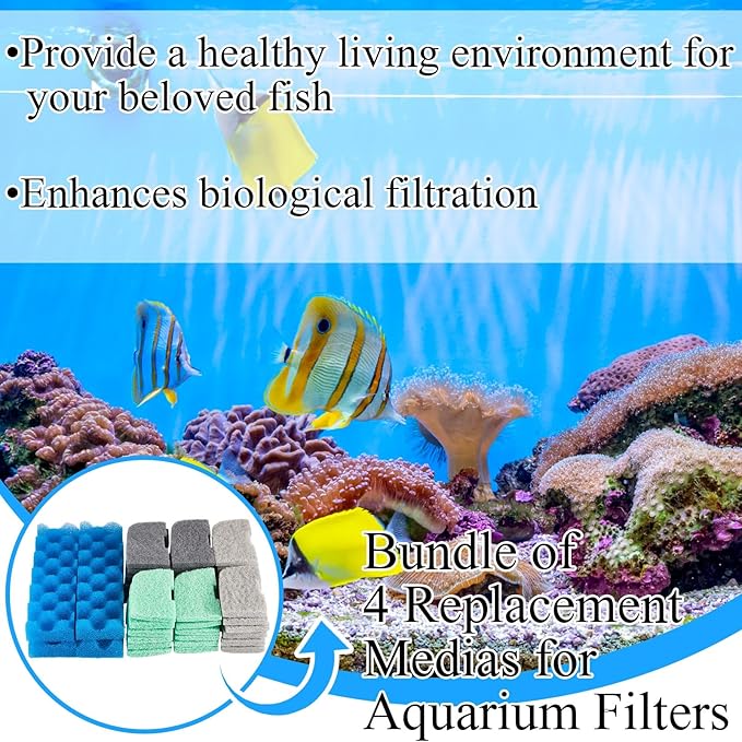 20 Pcs Aquarium Filters Replacement Filter Media Kits Compatible with Fluval 406/407, Including 2 Biological Foams, 6 Ammonia / 6 Phosphate / 6 Nitrite Remover