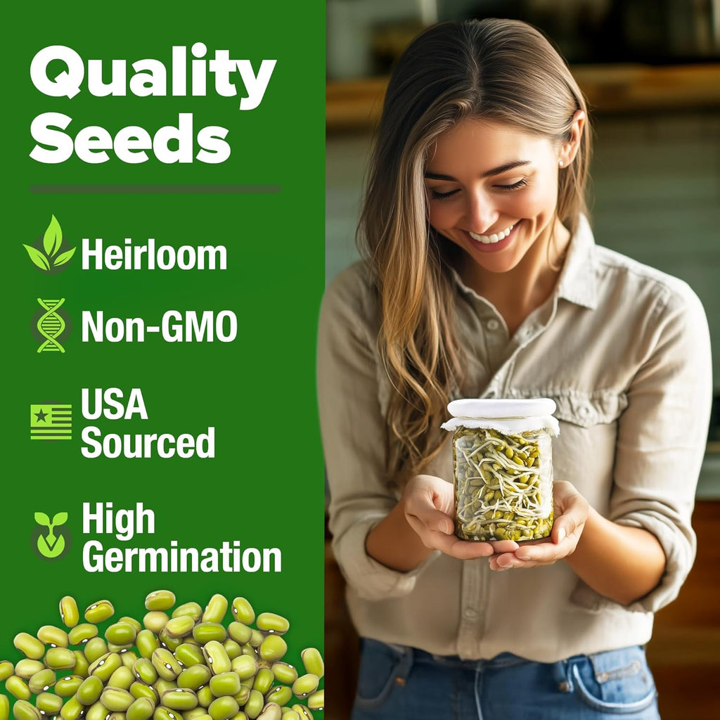 HOME GROWN Mung Beans Seeds Pack 1.5 lb – 𝗨𝗦𝗔 Over 15,000 Sprouting Seeds – Grow Fresh Mung Bean Sprouts or Microgreens for Quick, Easy, Nutrient-Packed Food for Your Daily Meals (Vigna Radiata)