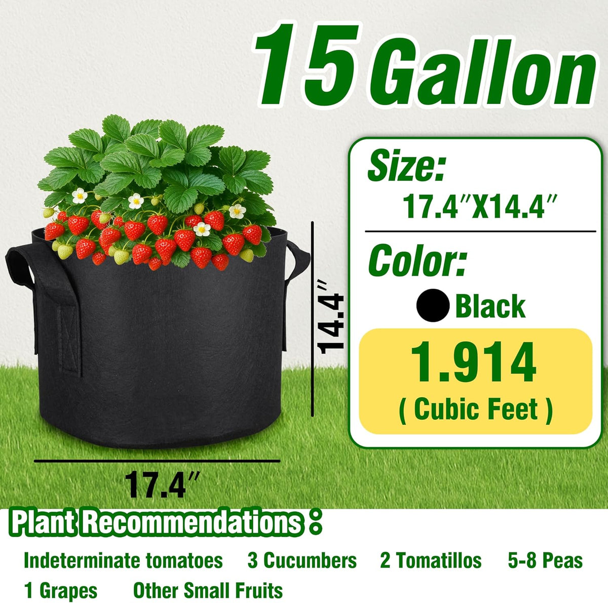 PHYEX 12-Pack 15 Gallon Grow Bags, Heavy Duty Fabric Pots with Handles, Reusable Plant Bags for Vegetable, Herbs & Flowers, BPA-Free, Breathable, Durable