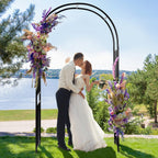 LDAILY Moccha Garden Arch Arbor Trellis, 7.2Ft Outdoor Steel Arbor with Stakes, Metal Archway for Climbing Plants, Wide Sturdy Garden Arch for Lawn, Party, Ceremony Wedding Decoration, Black