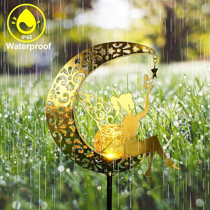 ZKLiLi Solar Lights Garden Decorations,Moon Fairy Light,Solar Statues Outdoor Decor,Warm LED Light for Pathway Lawn Patio Courtyard Gifts for Mom Grandma Women