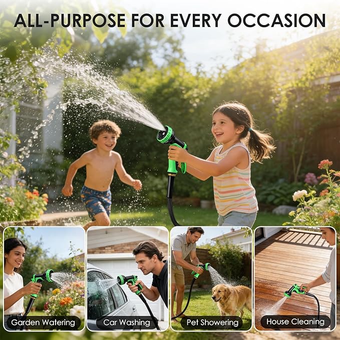 Garden Hose 25 FT, Non-Expanding Lightweight Water Hose with 10 Function Nozzle, Flexible, Kink Free, Wear-Resistant Fabric Leak Proof Garden Hoses for Outdoor, Yard, Lawn, Car, Marine, RV, Pet Bath