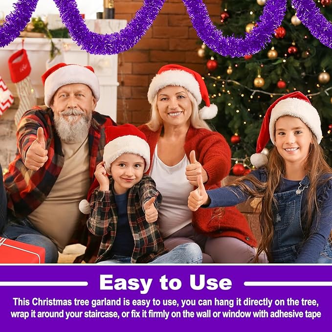 25 Feet Metallic Twist Tinsel Garland Wall Hanging Backdrop for Parade Floats, Christmas Eve, New Year, Valentine's Day Party Decorations (Purple, 4in x 25ft)