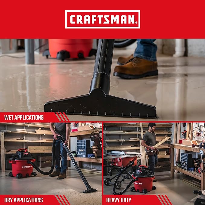 CRAFTSMAN CMXEVBE17595 16 Gallon 6.5 Peak HP Wet Dry Vac, Heavy-Duty Shop Vacuum Wet and Dry with Filter, Dust Bag, Hose and Attachments for Home Projects & Renovations