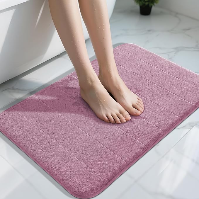 Yimobra Memory Foam Bath Mat, Super Soft Absorbent Bathroom Rug Non Slip 31.5x20 Inch, Quick Dry, Machine Washable Floor Carpet for Tub Shower, Home Decor Accessories, Mauve