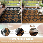 Beeiva Outdoor Rugs 8x10 Waterproof, Modern Geometric Reversible Patio Rug 8x10, Large Foldable Outdoor Plastic Straw Rug for Camping, Porch, Backyard, Balcony, Picnic - Black & Brown