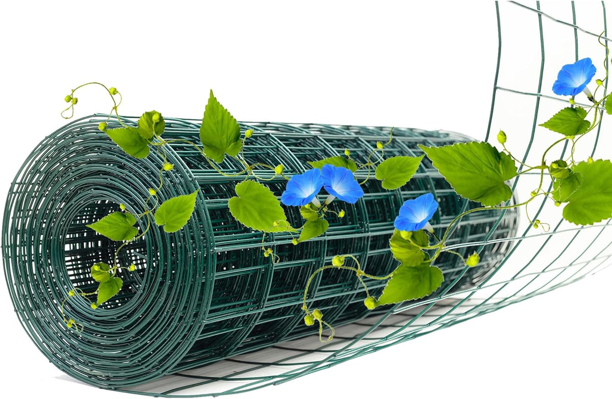 Green Metal Garden Fence, 72inch(H) x 50ft(L), 2 inch x 4 inch,12.5GA 2/3/4/5/6 Ft Tall Chicken Wire PVC Coated Welded Wire Mesh Roll for Dogs Border Yard Vegetable Plant Protection Poultry Netting
