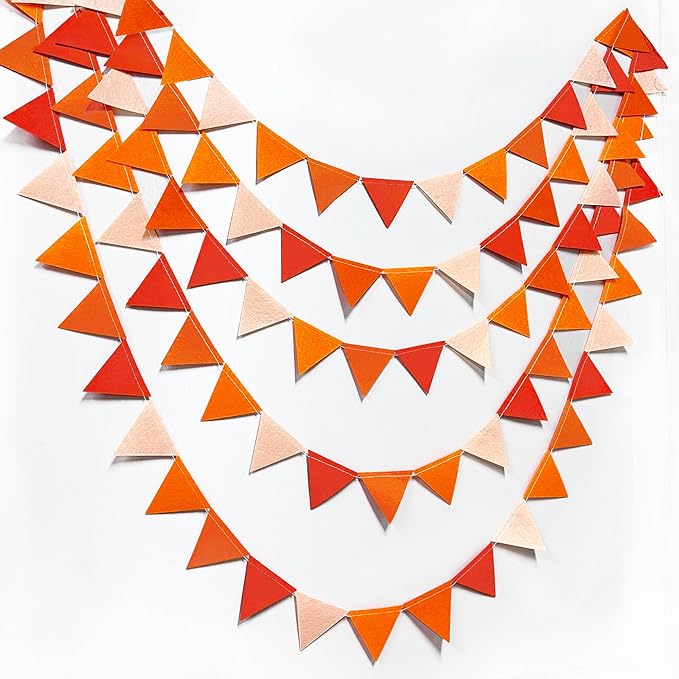 Orange Party Decorations - Ombre Felt Hanging Triangle Mini Bunting Pennant Banner Flag for Birthday Wedding Baby Shower Fall Autumn Thanksgiving Harvest Party Classroom Nursery Decor