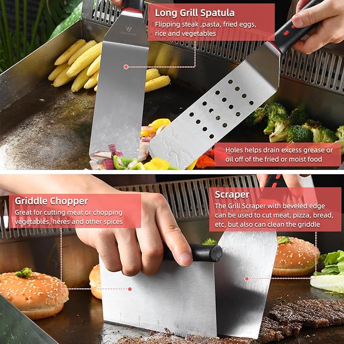 Griddle Accessories Kit, 28 Pcs Flat Top Grill Accessories Set for Blackstone, Professional Grill BBQ Spatula Set with Basting Cover, Spatula, Scraper, Bottle, Tongs, Egg Ring