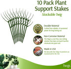 Stackable Plant Support Stakes, Stem Holder Structure for Indoor & Outdoor Use, Garden Accessories for Climbing & Potted Plants, Trellis Alternative - Monstera (Dark Green), 10 Pack, 17" L
