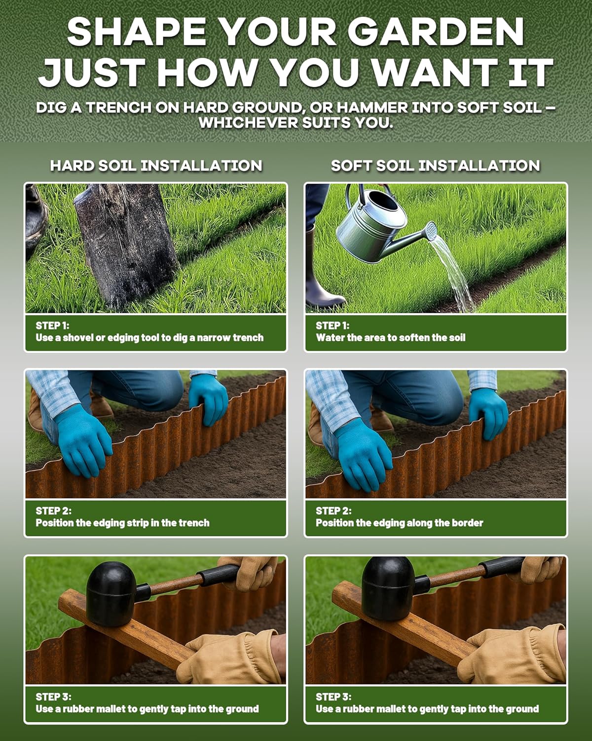 Corrugated Metal Garden Edging, Sturdy Rusty Garden Edging Border for DIY Flower Bed, Lawn and Landscape Edgings, Hemmed Edges Design, Easy Installation with Garden Gloves (10in*20FT)