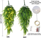 RECUTMS Artificial Boston Ferns 4 Pack Fake Hanging Plants with 30 LED Lights Faux Ivy Vine Leaves Plastic Greenery UV Resistant for Home Bedroom Wall Porch Garden Wedding Decor (Green)