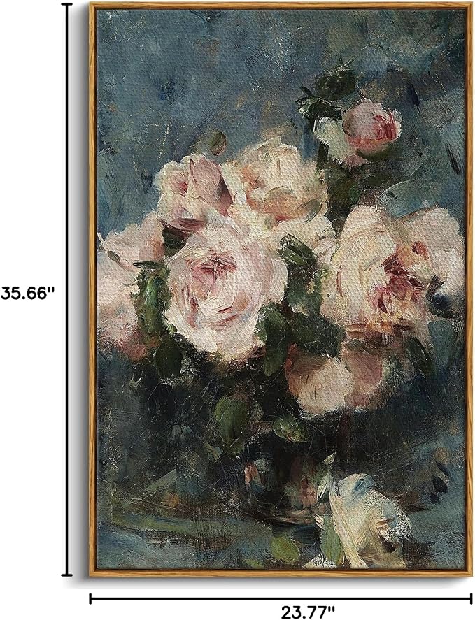 InSimSea Framed Wall Art for Living Room Flower Wall Pictres Roses Vintage Botanical Prints Floral Paintings Art Wall Decor Aesthetic Room Decor Canvas Prints for Bedroom Office Decor 24x36in