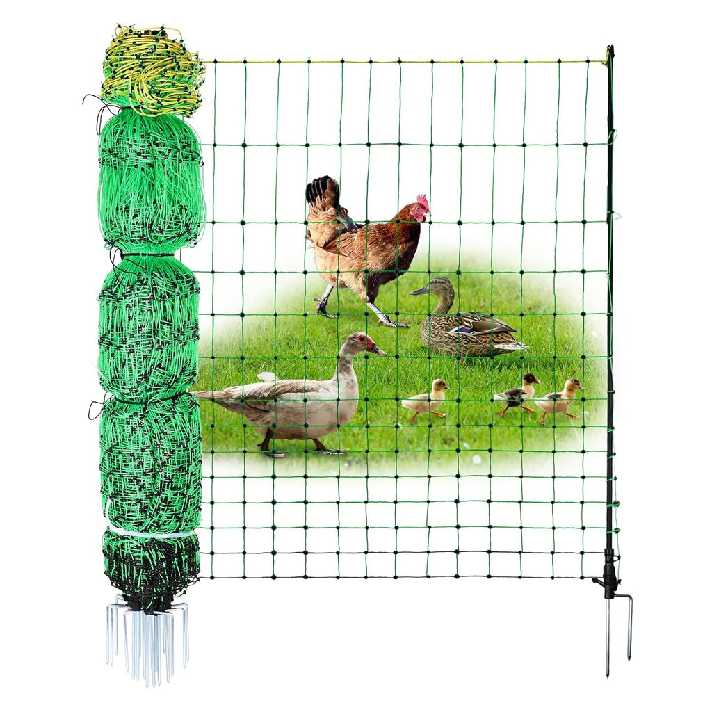 ANDMON Electric Poultry Netting, 48" x 164' Electric Fence Netting with Double Spiked Fiberglass Posts, Electric Chicken Fence for Poultry in Backyards, Homesteads, Farms and Ranches