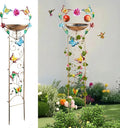 44" Height Bird Bath with Trellis for Climbing Plants Outside,Metal Antique Butterfly Heart Garden Plant Trellis with Detachable Bird Bath Bowl & Fruits Plants Support,Garden Patio Decor