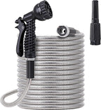 FOXEASE Stainless Steel Garden Hose 75 ft - Metal Water Hose with 2 Nozzles, Lightweight, Tangle Free & Kink Free, Heavy Duty, High Pressure, Flexible, Dog Proof