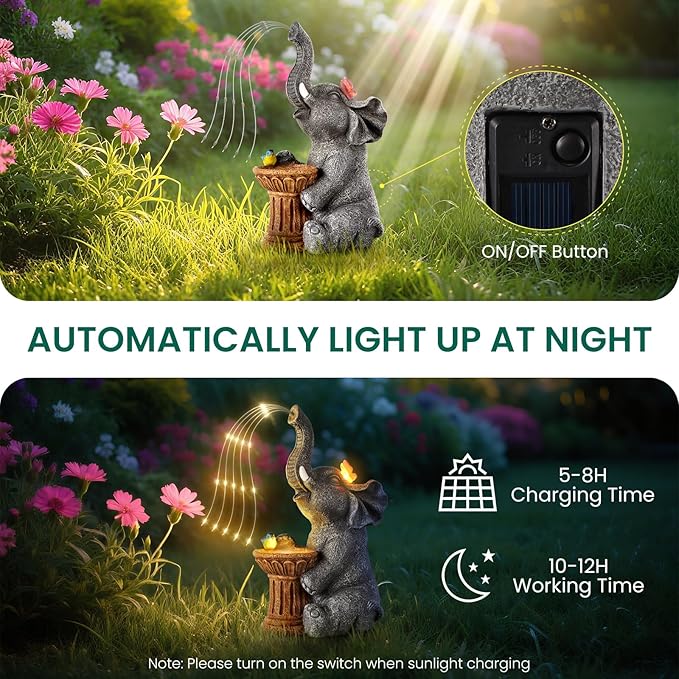 Garden Decor Watering Elephant Statues, Housewarming, Birthday Gifts for Women Mom Grandma, Garden Sculptures- Outdoor Statue Solar Lights Ornament for Yard Patio Balcony