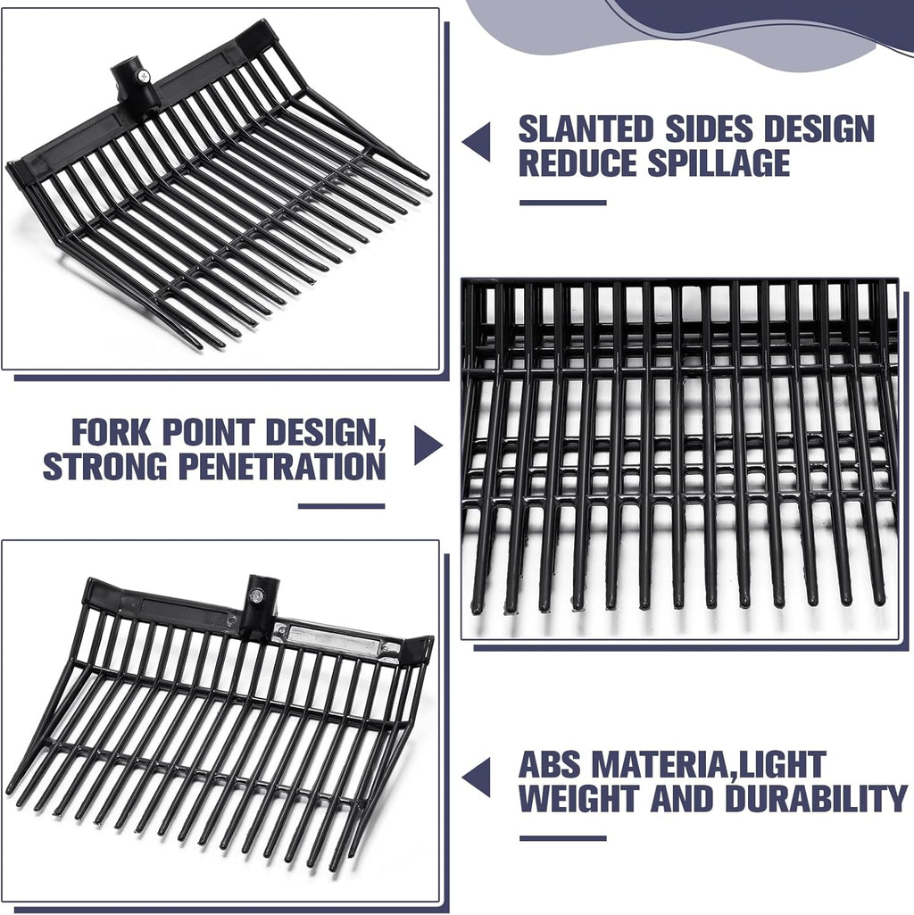 Lasnten Manure Fork Replacement Head, 18 Tines Pitchfork Head with Screws and Nuts, Horse Manure Rake for Picking up Grass and Hay(Black,2 Pcs)