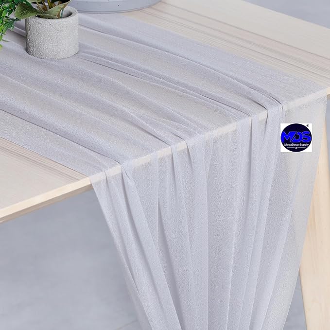 MDS Halloween Chiffon Table Runner - 20 Pack, 29 x 120 Inches, 10ft Each - Sheer Spooky Table Runners for Haunted House Parties, Trick-or-Treat Tables, Witchy Décor, Wedding & Events - Cool Gray