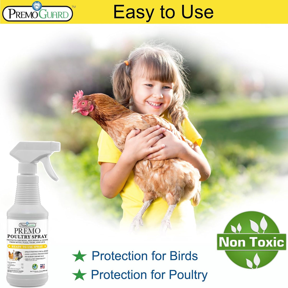 Poultry Spray by Premo Guard – 16 oz – Treat Mites, Fleas, Flies, and Lice – Effective Plant Based – Chicken, Turkey, Waterfowl, and Birds – Best Natural Protection for Control & Prevention