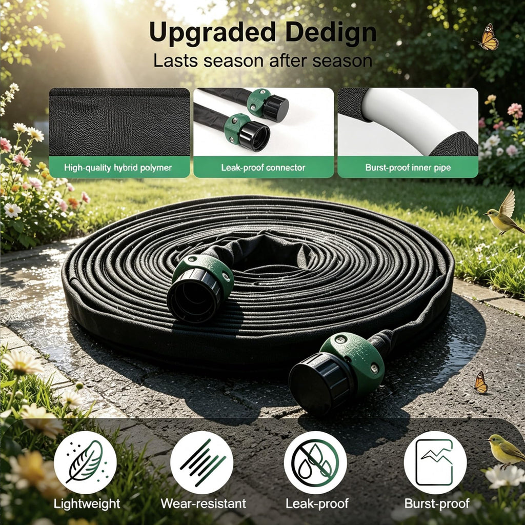 Apgooface Flat Soaker Hose 25 ft 4-Pack with Splitter, 80% Water-Saving Drip Irrigation Hose 100 ft, Linkable DIY Garden Soaker Hose System for Garden Beds, Lawn, Vegetables & Trees (25ft 4-pack)
