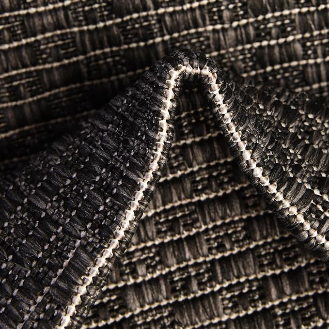 Unique Loom Outdoor Border Collection Area Rug - Soft Border (7' 10" Square, Black/ Ivory)