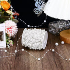 99 Feet Fishing Line Artifical Pearl Strings for Crafting, Faux Pearl Garland Strands for Floating Candle Vases Filler Wedding Centerpiece Bouquet Christmas Tree Party Decoration, White