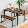 NAFORT Dining Table Set for 4, 3-Piece Kitchen Table with 2 Benches, 43.5’’ Space Saving Dining Room Table with Reinforced Metal Frame & Solid Wood Top, Ideal for Home, Restaurant, Patio Outdoor
