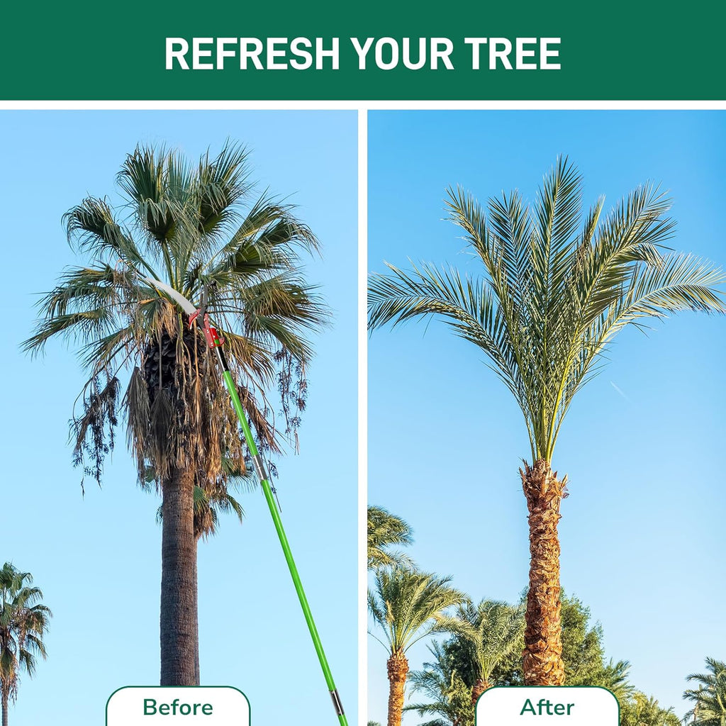 Outvita Manual Pole Saw, 24 Feet Extendable Tree Pruner with Knives and Storage Pocket, Sharp Steel Blade and Scissors High Branches Trimming for Pruning Palms and Shrubs(Green)