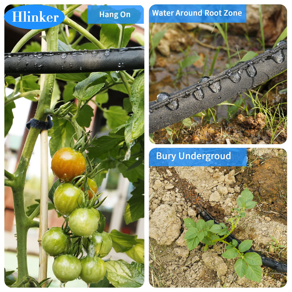Hlinker Flat Soaker Hose 100 FT for Garden Beds, 50Ft 2Packs 1/2" Linkable Consistent Drip Irrigation Hose Save 80% Water, Leakproof Heavy Duty Double Layer Sprinkler Hose