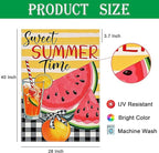 Sweet Summer Time Garden Flag Watermelon Buffalo Plaid 28 X 40 Inch Welcome Small Flags for Outside, Fruit Double Sided Burlap Juice Lemon Holiday Seasonal Banner Farmhouse Outdoor Yard Decoration