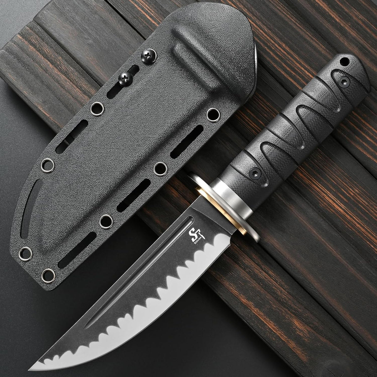 Sitivien ST29 Fixed Blade Knife, AUS-10 Steel Blade G10 Handle Full Tang Bowie Knife for Outdoor Camping Hunting Fishing Working(Black)